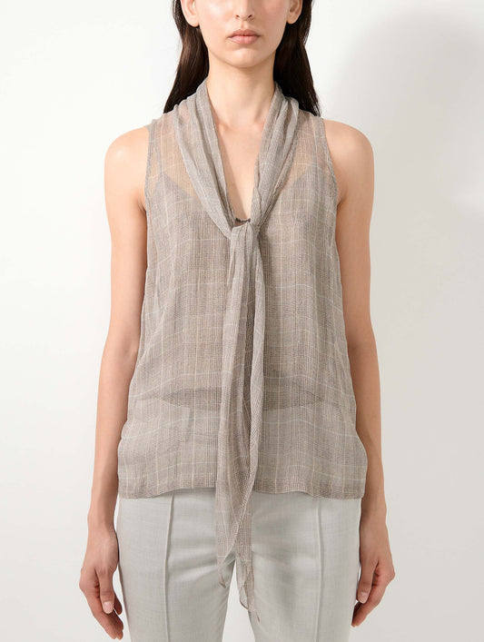 Sand Prince of Wales check silk georgette top