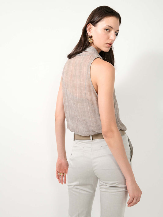 Sand Prince of Wales check silk georgette top