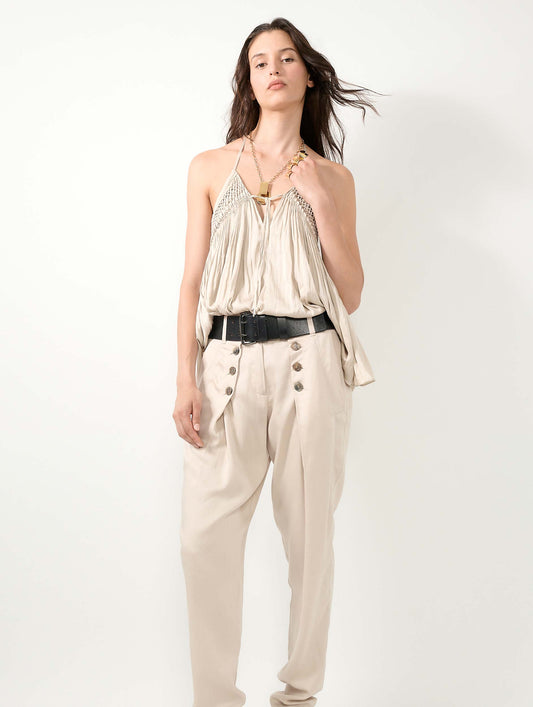 Champagne Angel Skin draped smocked top