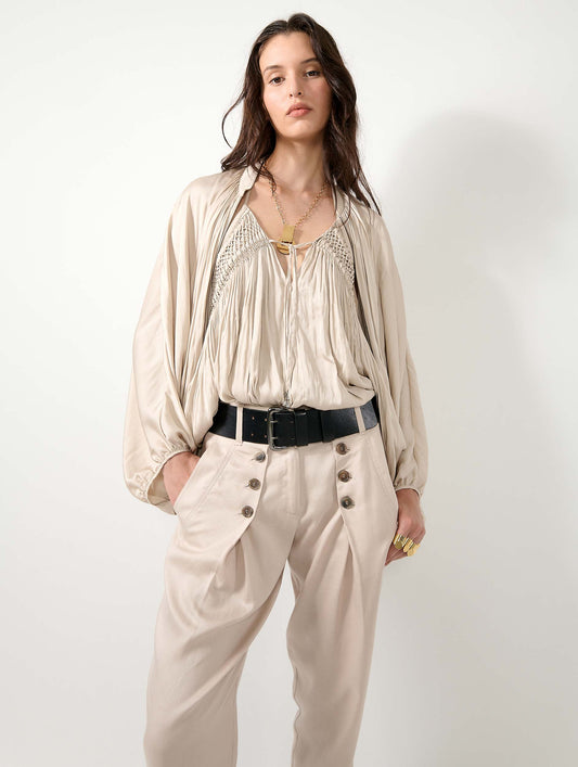 Champagne Angel Skin draped smocked top