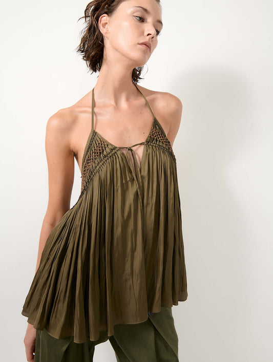 Khaki Angel Skin draped smocked top