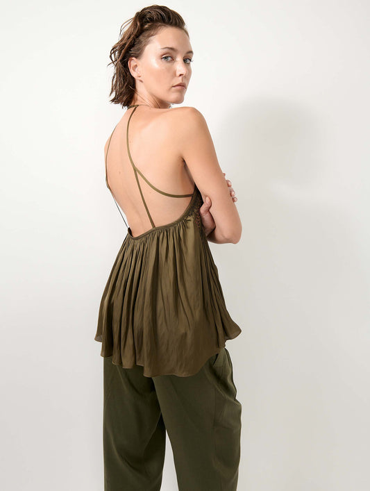 Khaki Angel Skin draped smocked top
