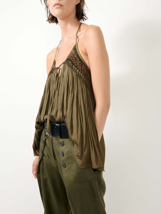 Khaki Angel Skin draped smocked top