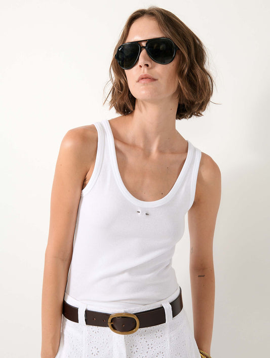 White ribbed jersey tank top