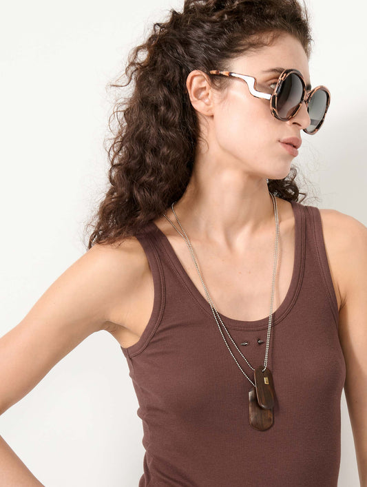Brown ribbed jersey tank top