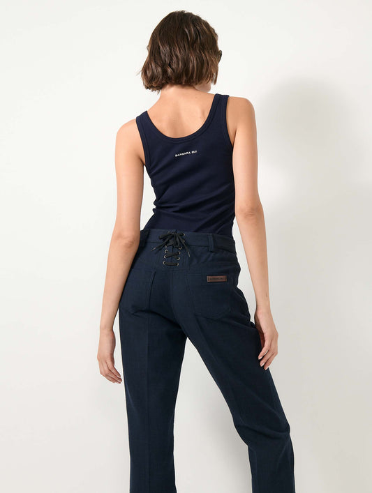 Navy ribbed jersey tank top