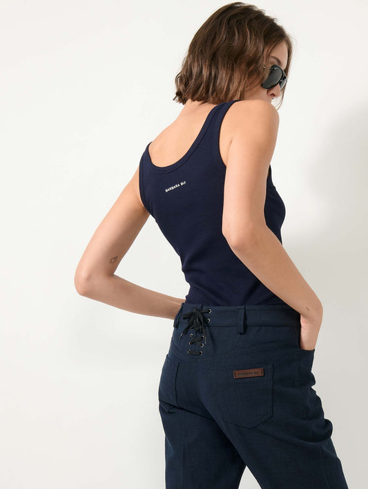 Navy ribbed jersey tank top