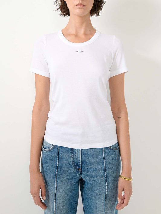White ribbed jersey t-shirt