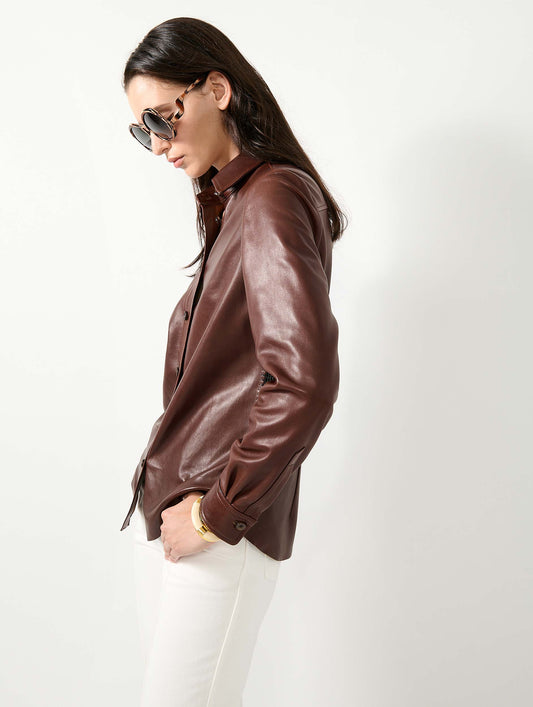 Brown plongé leather shirt