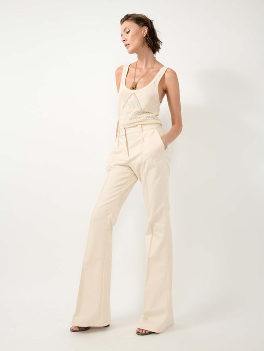 Sand stretch cotton bootcut trousers