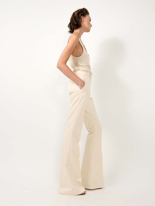 Sand stretch cotton bootcut trousers