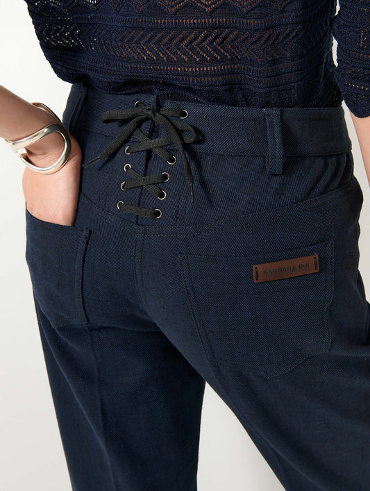 Navy cotton twill 7/8 trousers