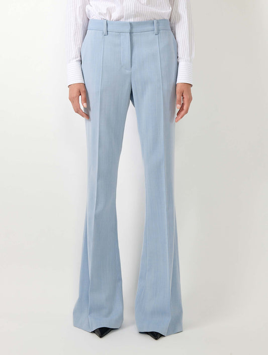 Sky blue herringbone crepe bootcut trousers