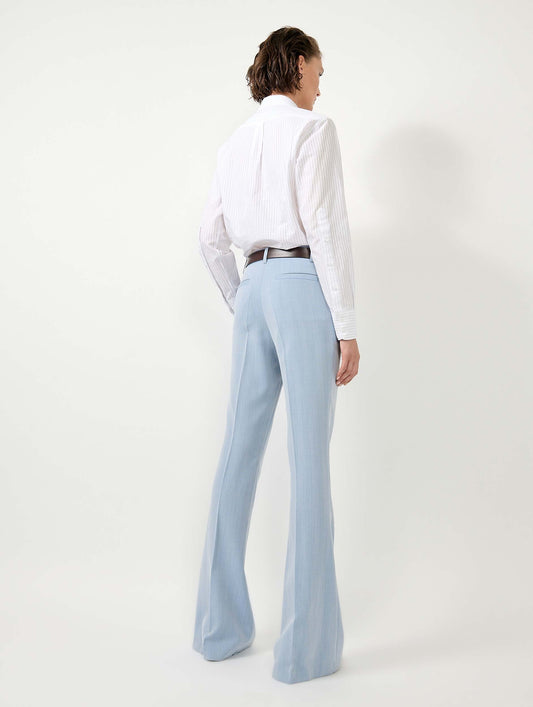 Sky blue herringbone crepe bootcut trousers