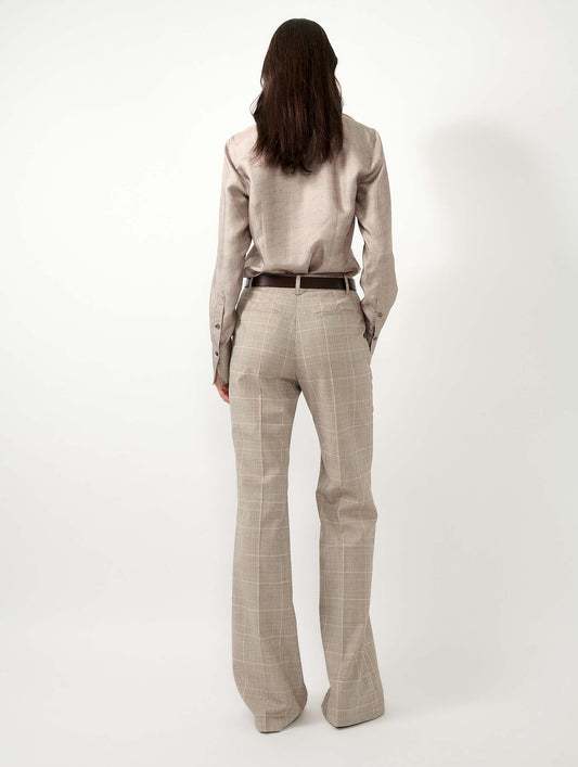 Sand Prince of Wales check flare trousers