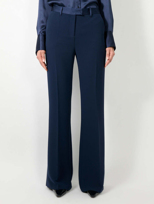Navy crepe flare trousers