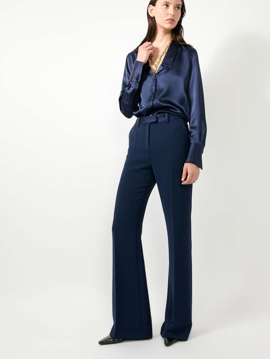 Navy crepe flare trousers