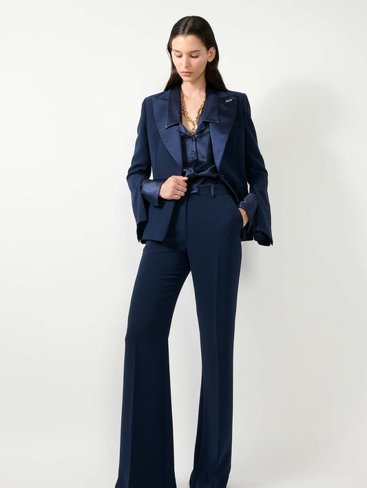 Navy crepe flare trousers