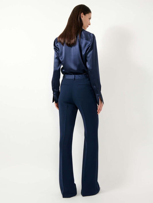 Navy crepe flare trousers