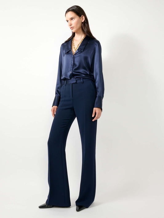 Navy crepe flare trousers