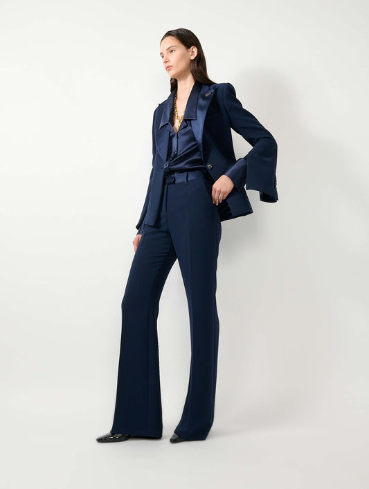 Navy crepe flare trousers