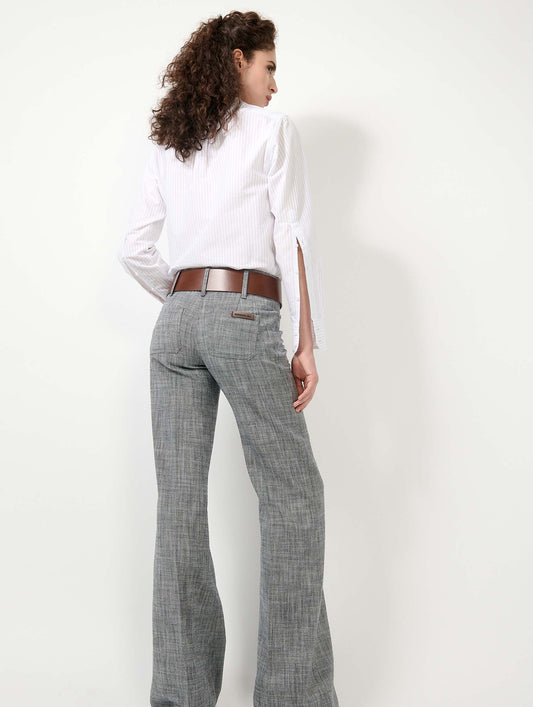 Grey cotton twill flare trousers