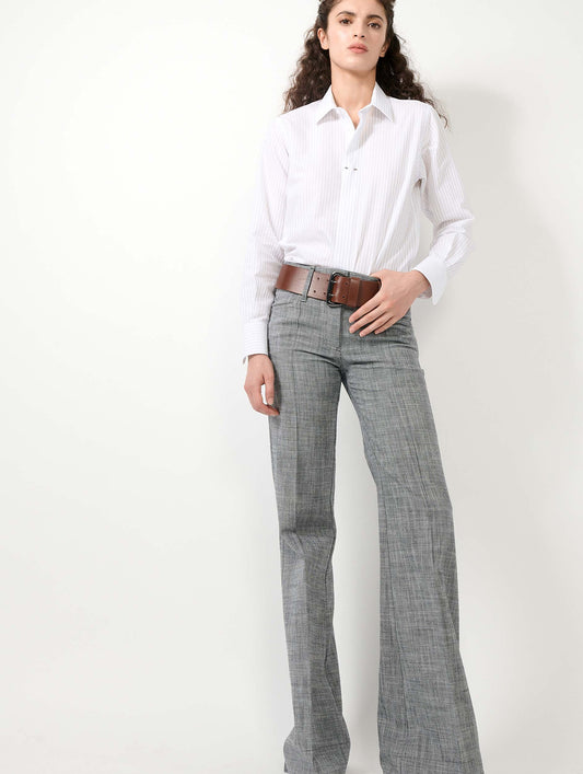 Grey cotton twill flare trousers