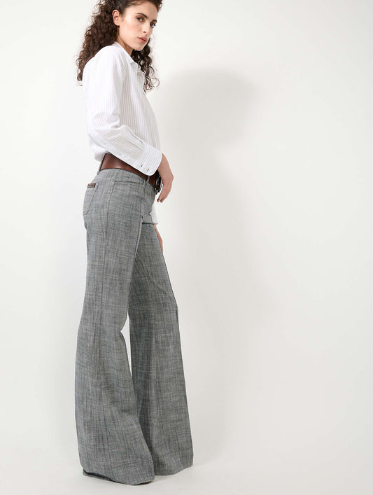 Grey cotton twill flare trousers