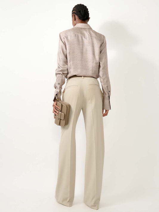 Sand wool gabardine high waist trousers