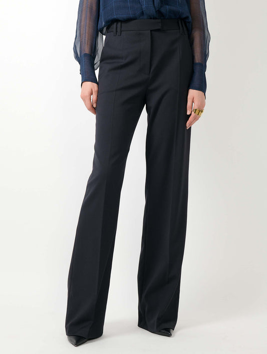 Navy wool gabardine high waist trousers