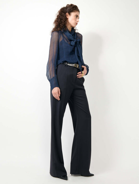 Navy wool gabardine high waist trousers