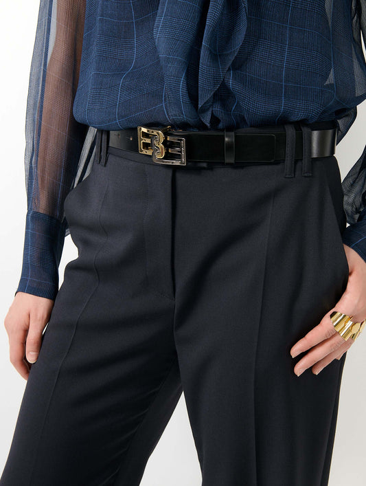 Navy wool gabardine high waist trousers