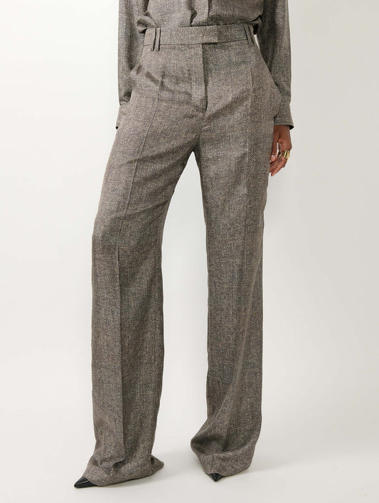 Lino print silk twill wide leg trousers