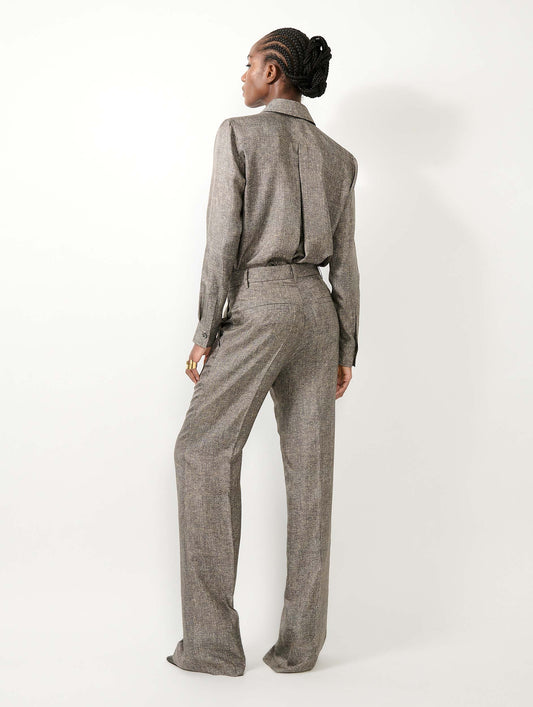 Lino print silk twill wide leg trousers