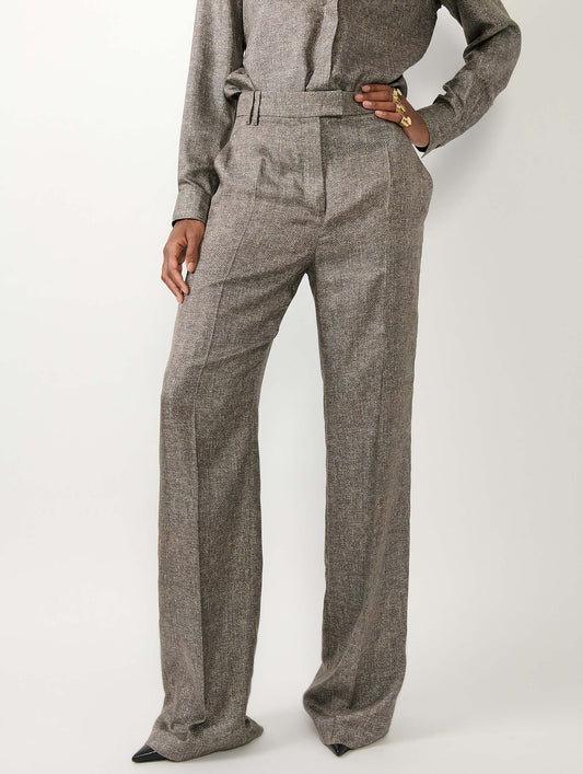 Lino print silk twill wide leg trousers