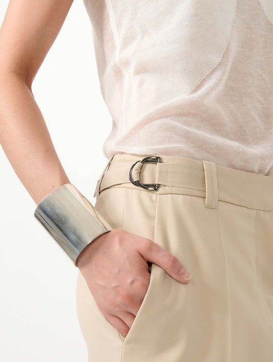 Sand wool gabardine wide leg trousers