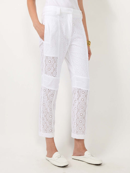 White broderie anglaise 7/8 cargo trousers