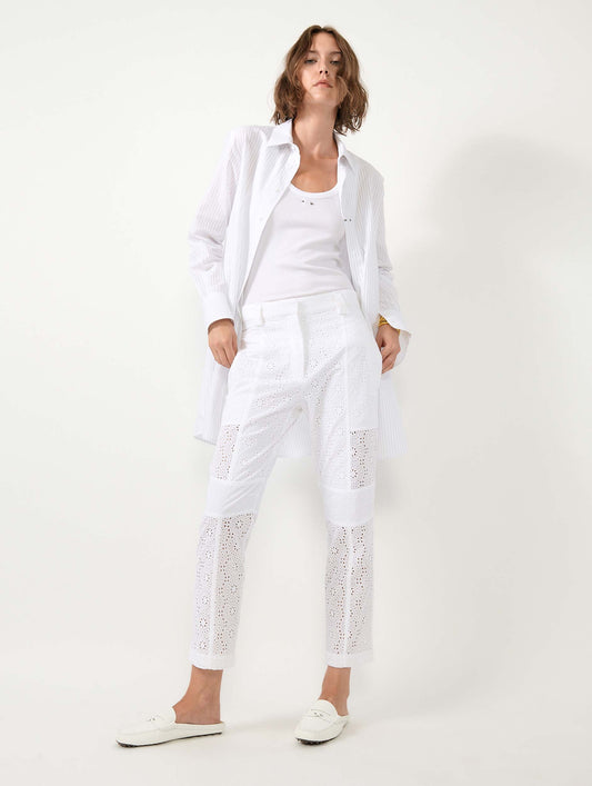 White broderie anglaise 7/8 cargo trousers