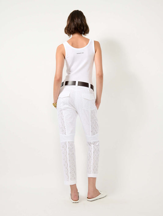 White broderie anglaise 7/8 cargo trousers