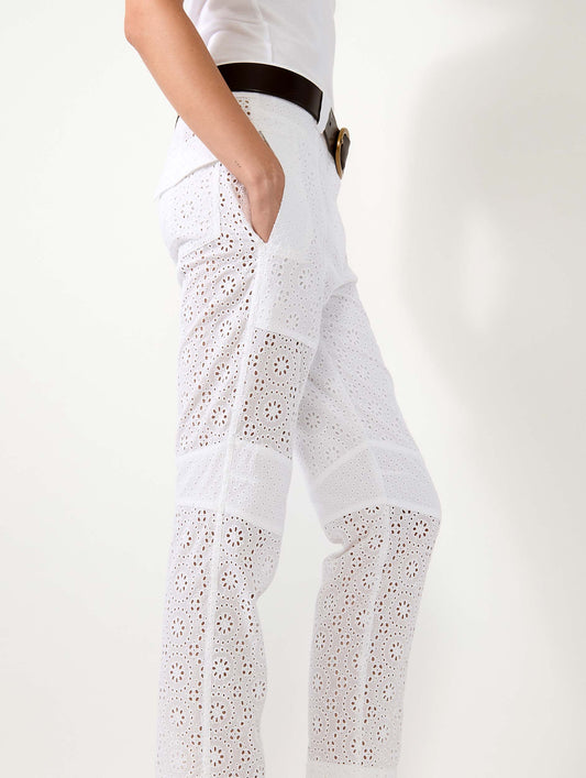 White broderie anglaise 7/8 cargo trousers