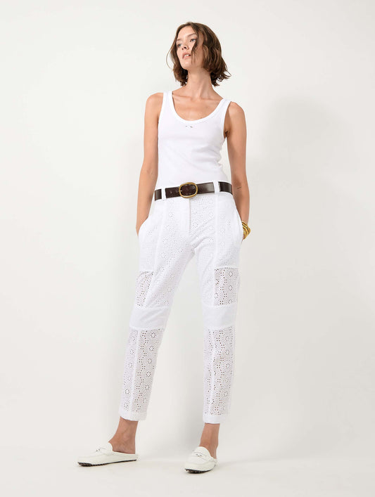 White broderie anglaise 7/8 cargo trousers