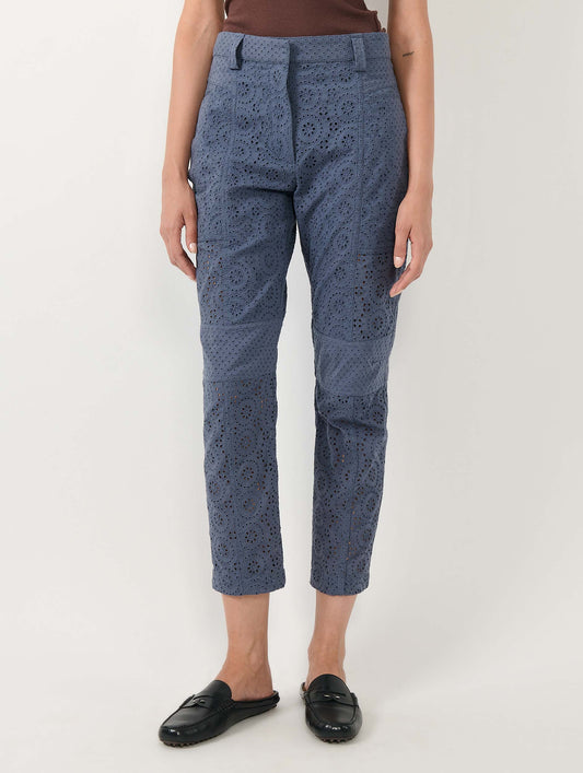 Denim blue broderie anglaise 7/8 cargo trousers