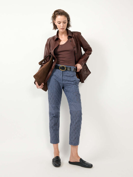 Denim blue broderie anglaise 7/8 cargo trousers