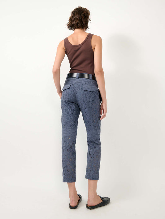 Denim blue broderie anglaise 7/8 cargo trousers
