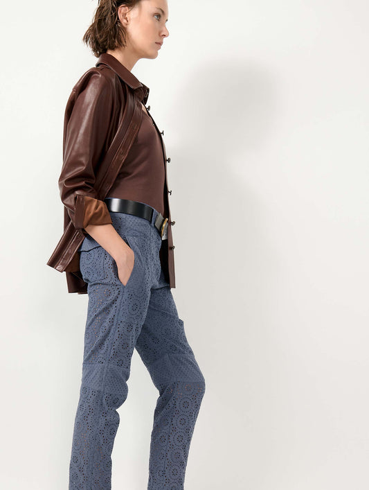 Denim blue broderie anglaise 7/8 cargo trousers