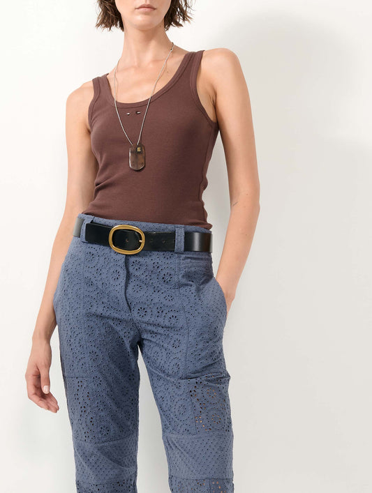 Denim blue broderie anglaise 7/8 cargo trousers