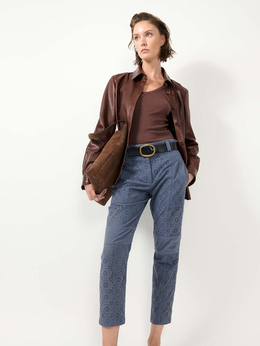 Denim blue broderie anglaise 7/8 cargo trousers