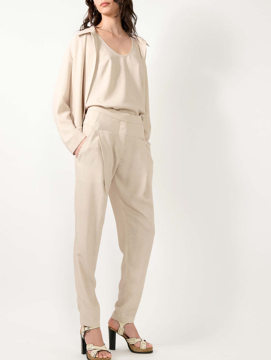 Sand printed crepe trousers