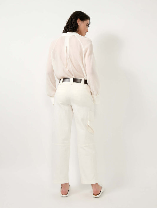 White cotton gabardine cargo trousers