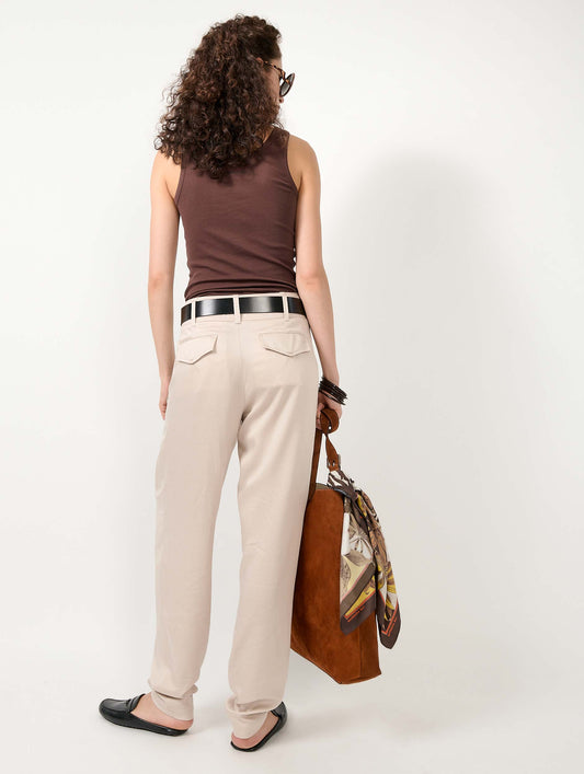 Sand viscose and linen satin buttoned trousers